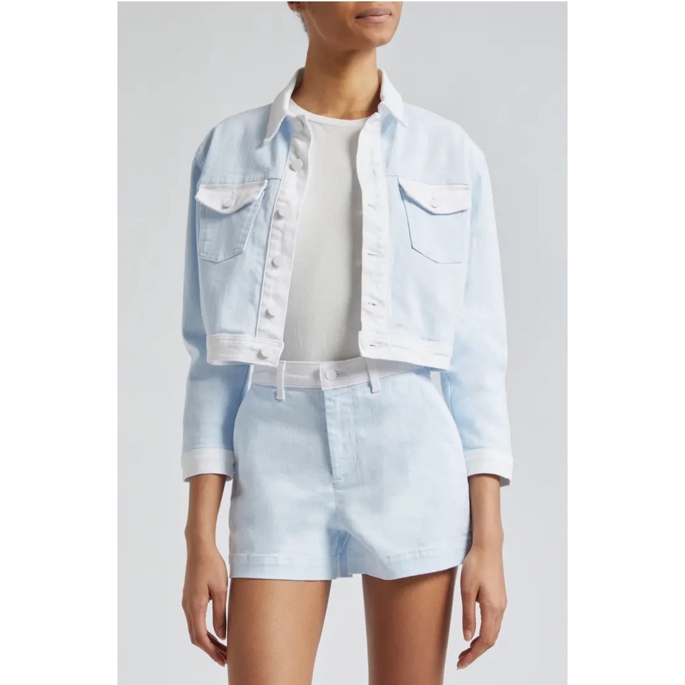 L'Agence Denim Jacket XL Ice Water White Cropped Anchor Button Details  NWT $395